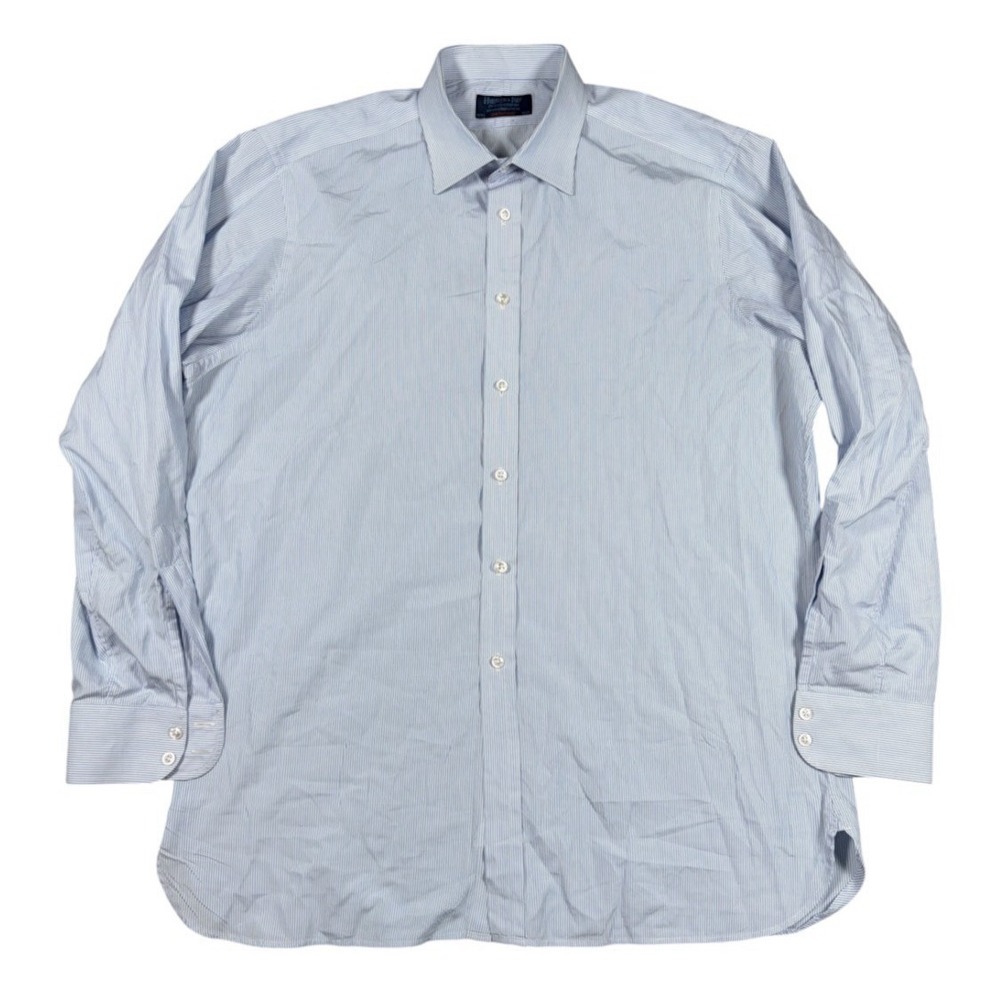 Hilditch & Key Dress Shirt Mens 17.5/44 Blue Striped Contemporary Long Sleeve